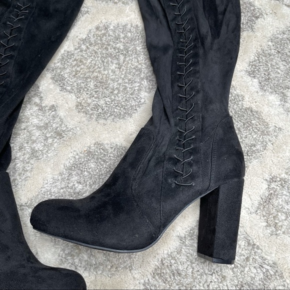 NWOT Torrid BLACK FAUX SUEDE STRETCH CORSET OVER-THE-KNEE BOOT Extra Wide Fit 11 - Picture 8 of 15